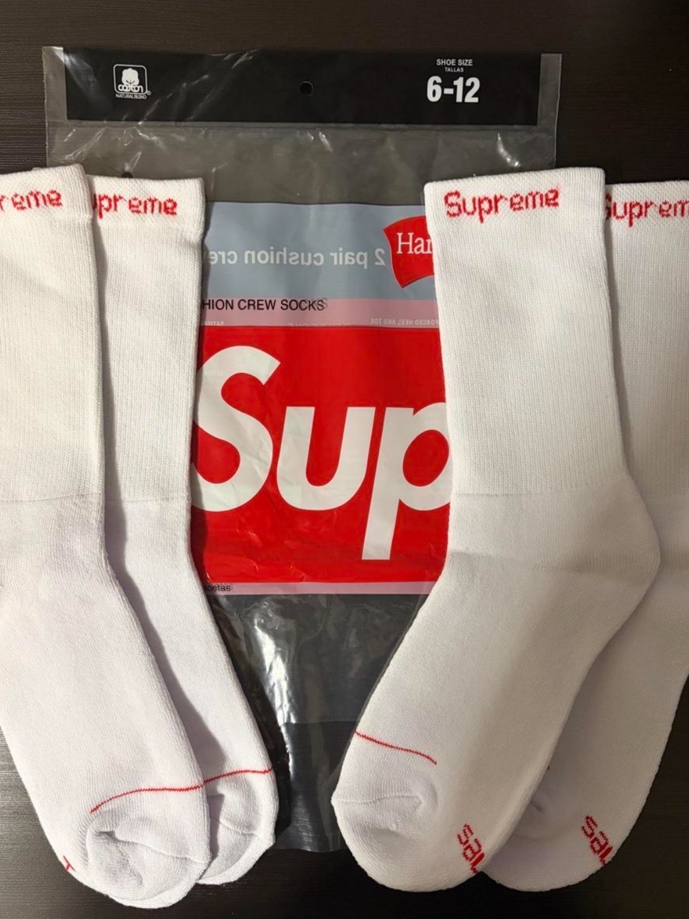 Hanes White Crew Socks with Red Accents - 1 pack 2 pairs